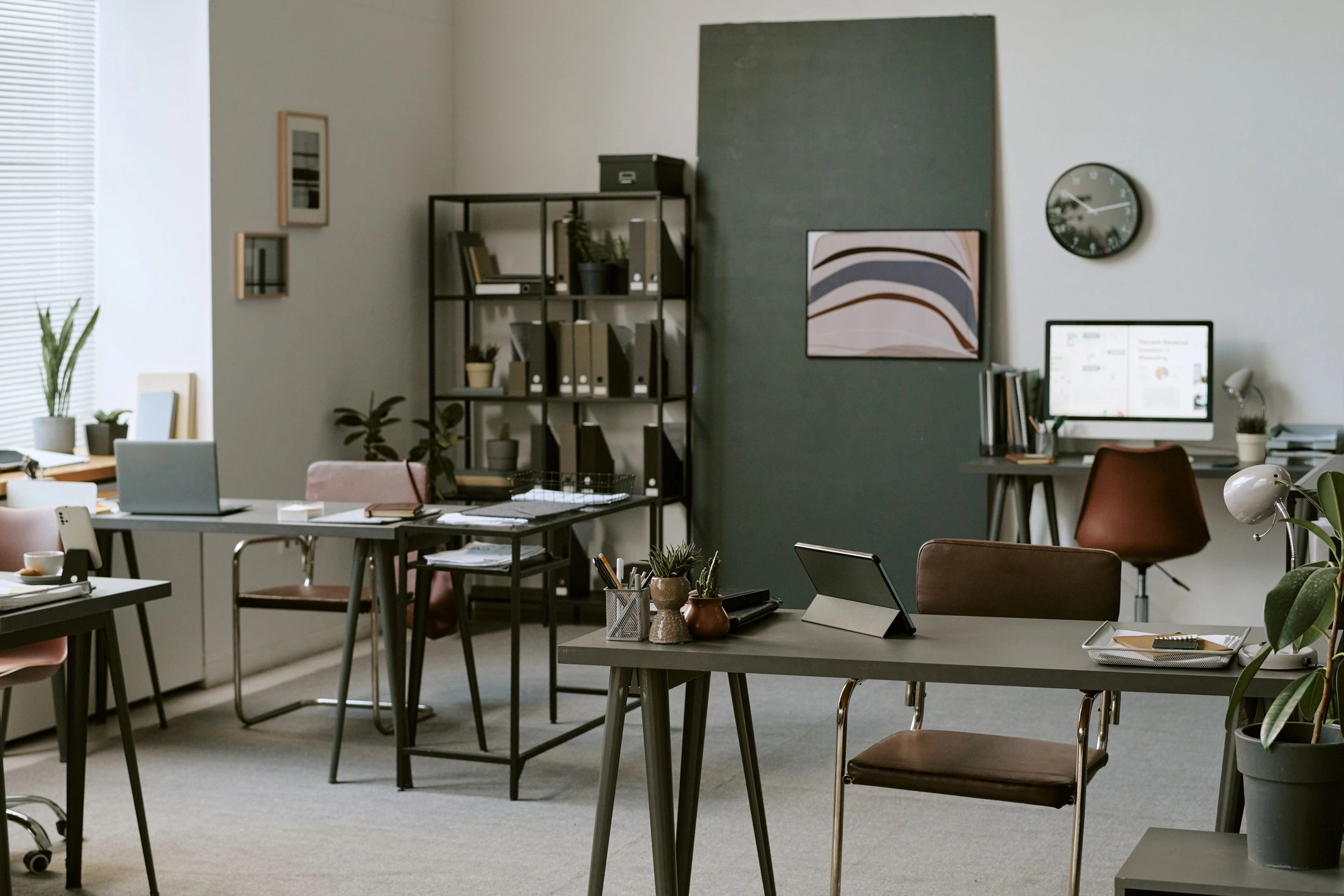 Modern office workspace with technology setup
